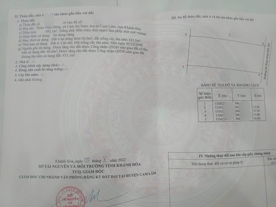 Đất thổ cư Cam An Nam - Cam Lâm 486m² giá 9.45 tỷ - Khu dân cư an toàn, pháp lý rõ ràng!