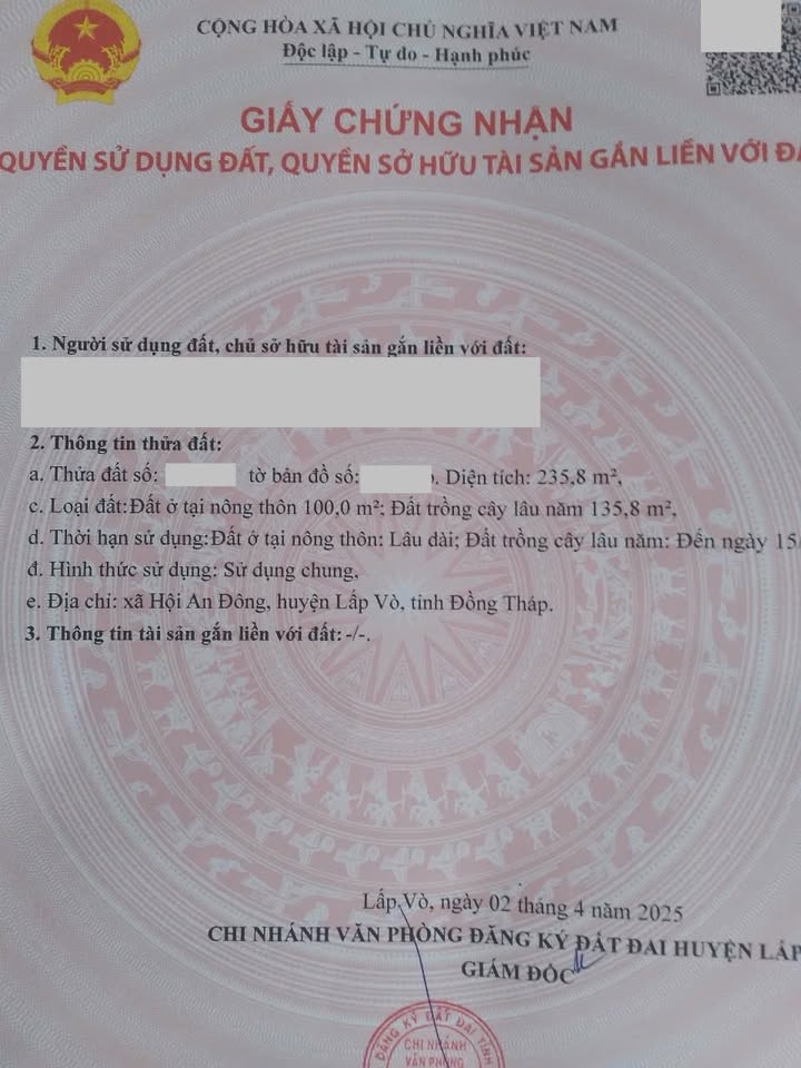 Đất nền mặt tiền đường nhựa tại Mỹ An Hưng A - 235m² giá chỉ 700 triệu