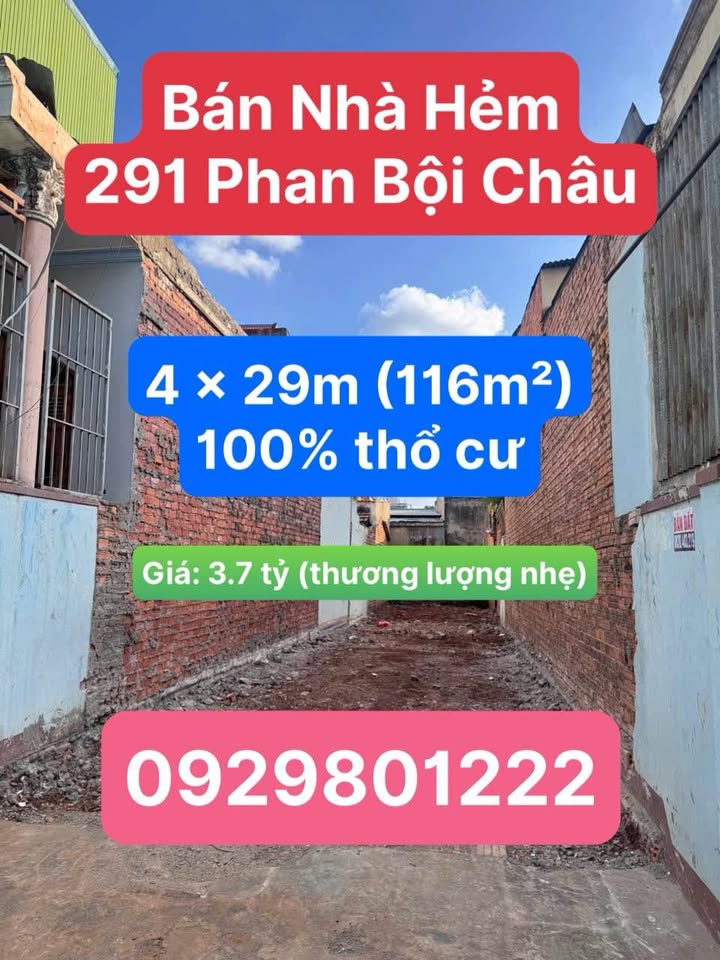 Nhà hẻm 291 Phan Bội Châu, 116m² giá 3.7 tỷ - Sổ hồng chính chủ!