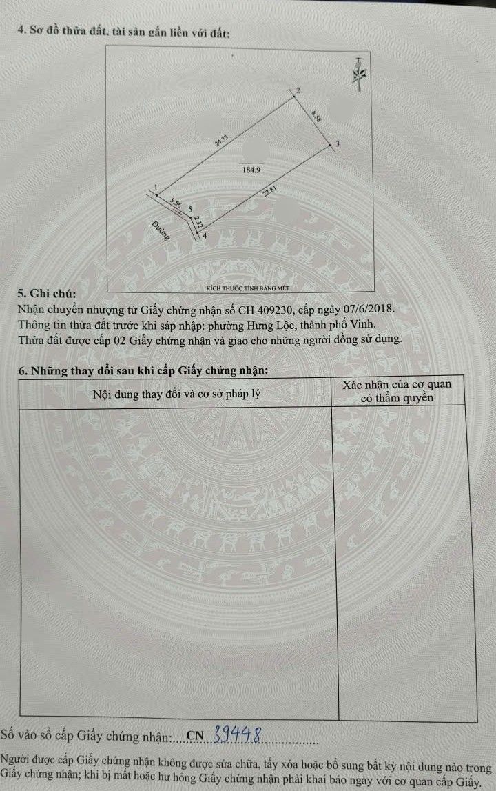 Đất nền Phường Hưng Lộc, TP. Vinh 185m² - Hướng Tây Nam, Đường 12m