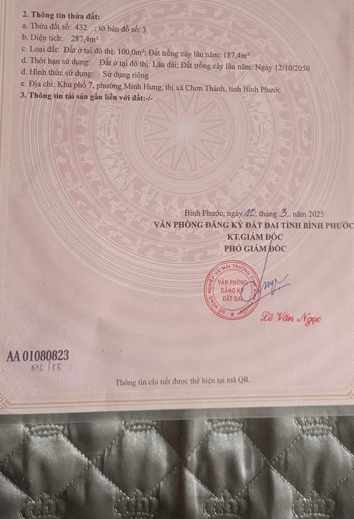 Đất thổ cư tại Khu phố 7, Phường Minh Hưng, 285m² giá 400 triệu - Cơ hội đầu tư hấp dẫn!