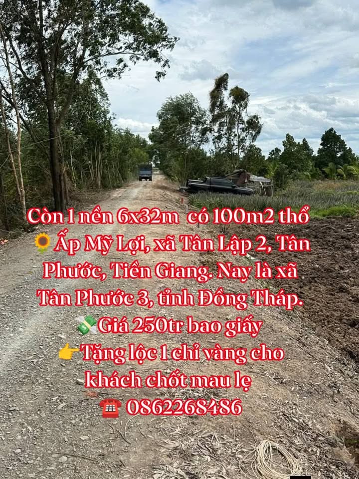 Đất nền Tân Lập 2, Tiền Giang 100m² giá chỉ 250 triệu - Cơ hội đầu tư hiếm có!