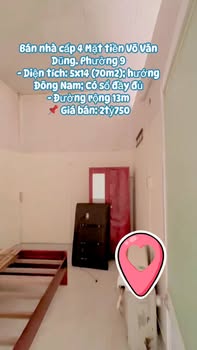 Nhà cấp 4 mặt tiền Võ Văn Dũng, Phường 9, Tuy Hòa 70m² giá 2.75 tỷ - Sổ hồng chính chủ!