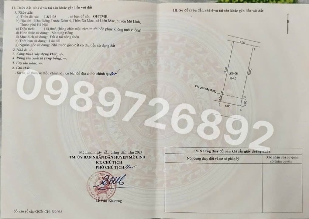 Bán đất Khu Đồng Trước, xã Liên Mạc, 114m² - Lô góc thoáng mát