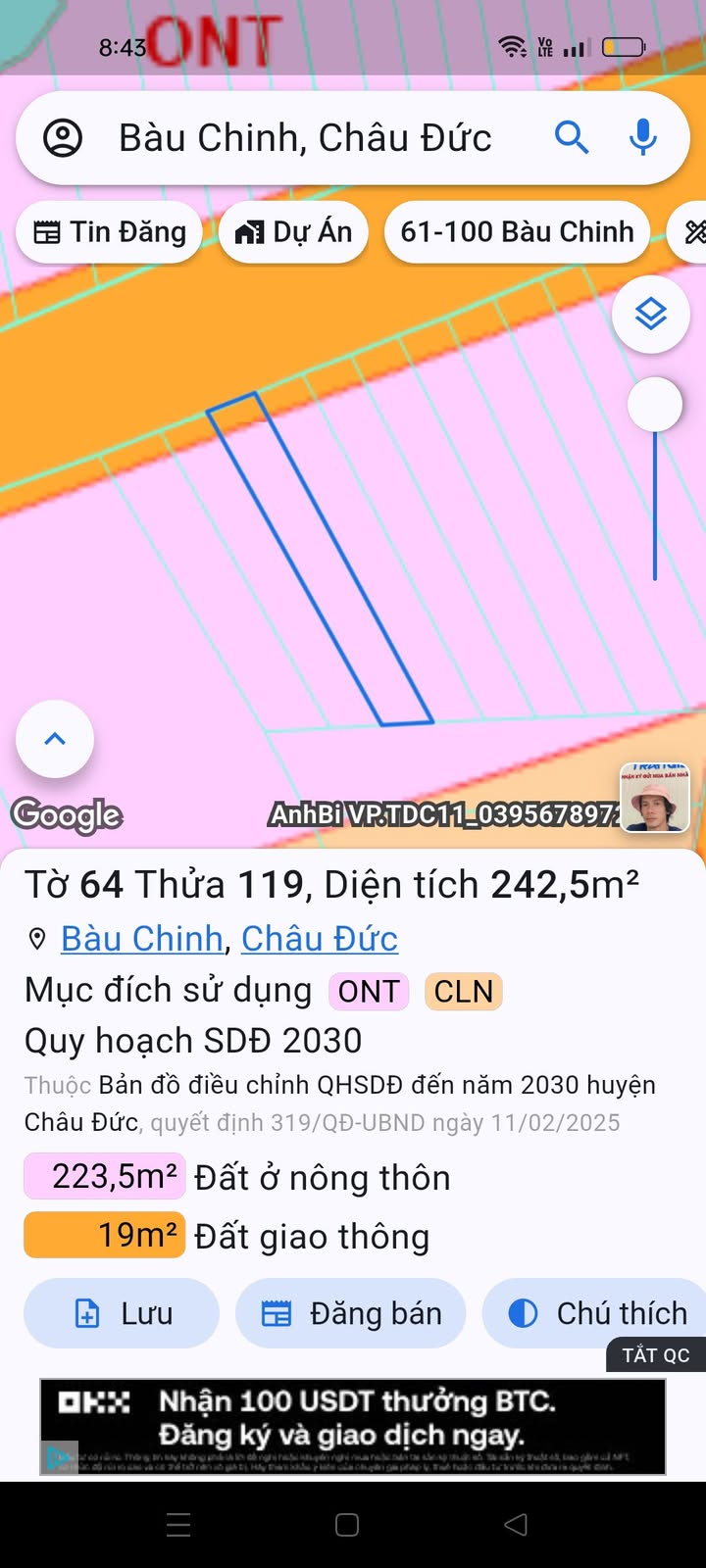 Đất thổ cư mặt tiền Bàu Chinh Láng Lớn 252m² giá 1.1 tỷ - Sổ hồng chính chủ!