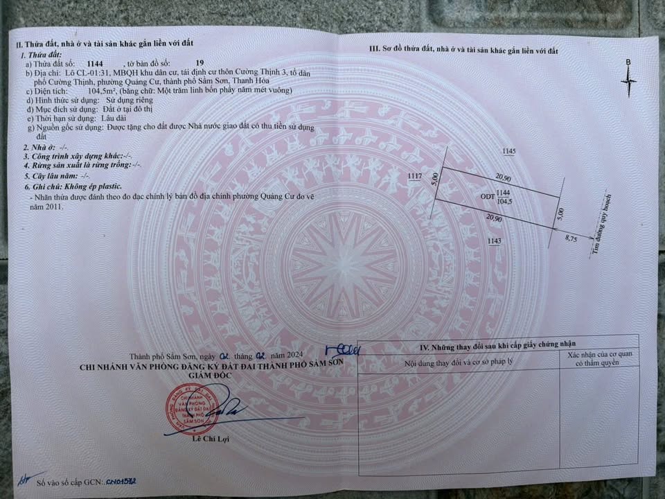 Đất nền TĐC Cường Thịnh Sầm Sơn 104.5m² giá chỉ 1.933 tỷ - Cơ hội đầu tư tuyệt vời!