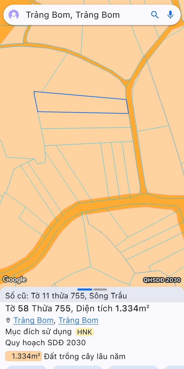 Đất nền 1334m² xã Trảng Bom, Đồng Nai giá 1.6 tỷ - Cơ hội đầu tư tốt!