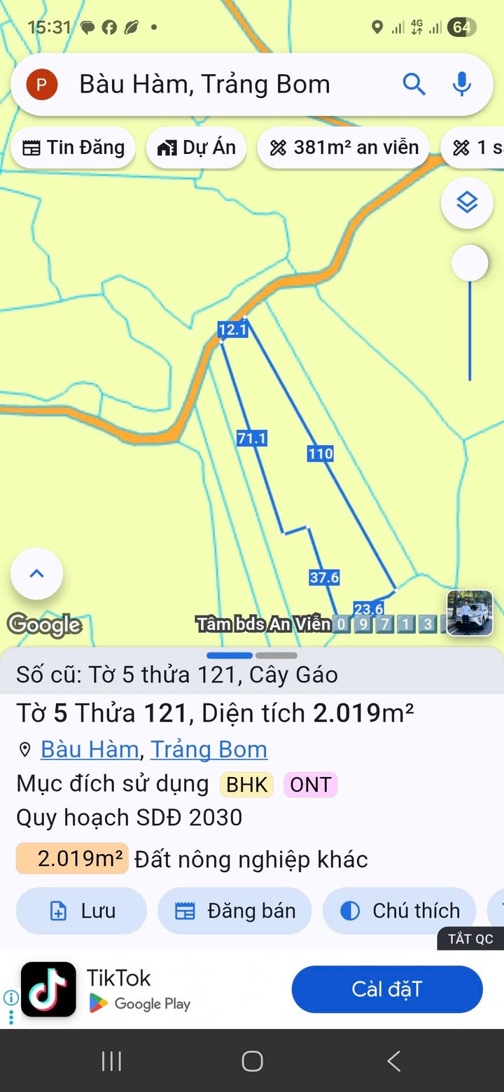 Đất nông nghiệp 2019m² tại xã Cây Gáo - Giá chỉ 1 tỷ - Cơ hội đầu tư hấp dẫn!