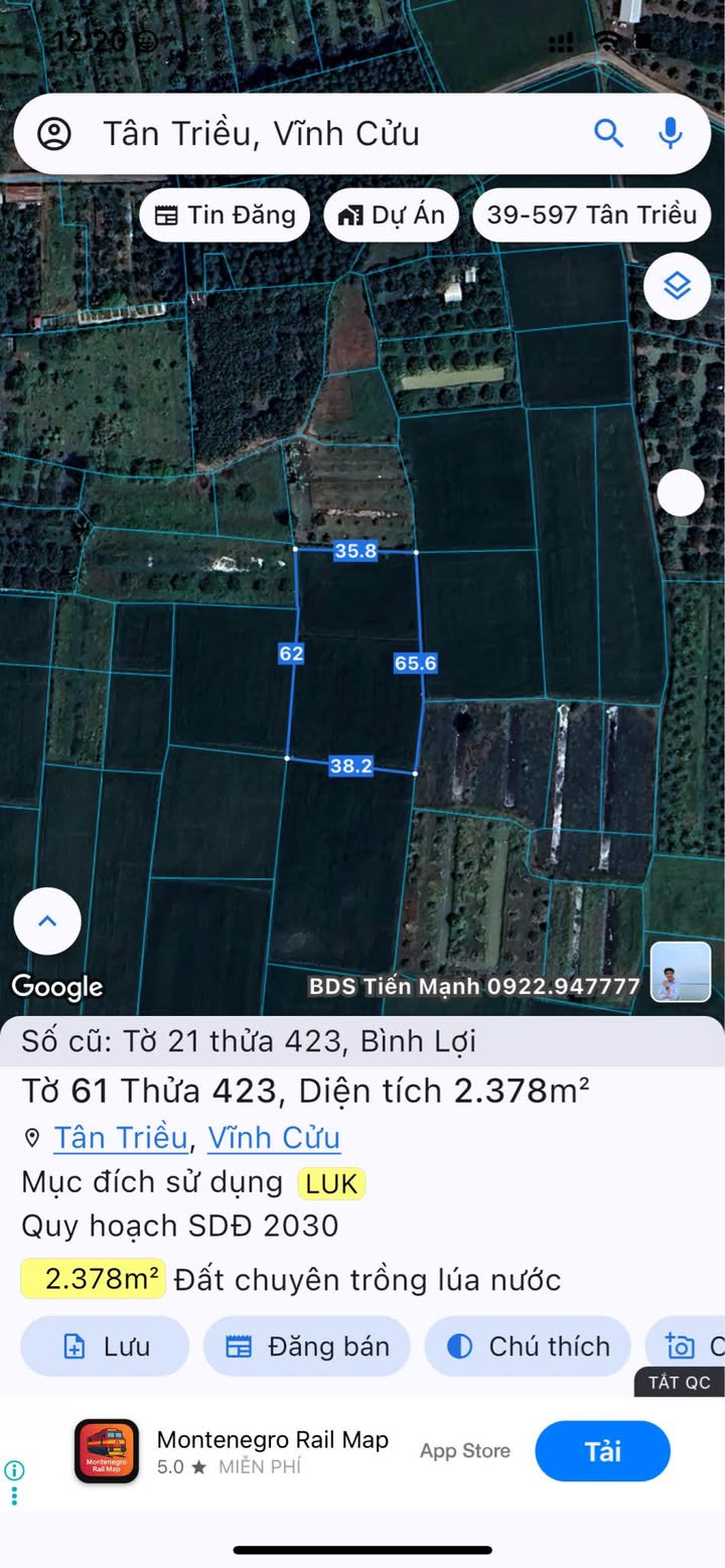 Đất nền 2.378m² tại Bình Lợi, Vĩnh Cửu - Giá 1.65 tỷ, thương lượng ngay!