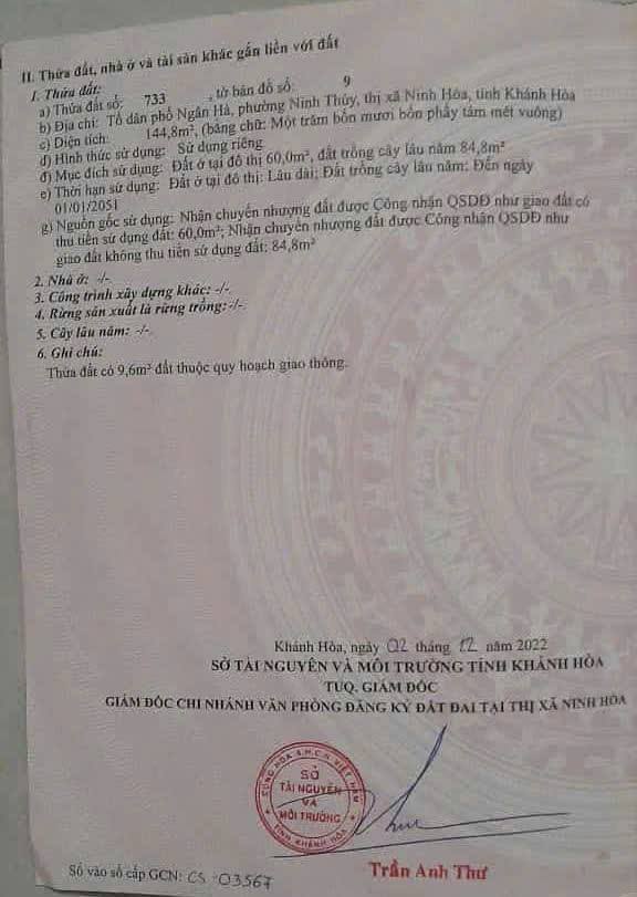Đất nền biển Dốc Lết Ninh Thủy 144m² giá 1.599 tỷ - Cơ hội đầu tư tuyệt vời!