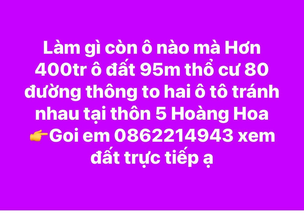 Đất nền thổ cư 95m² giá 400 triệu - Đường thông ô tô tránh nhau!