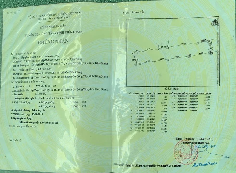 Đất lúa 6330m² tại Ấp Thạnh Hòa Đông, Thạnh Trị - Giá chỉ 3.798 tỷ VND!