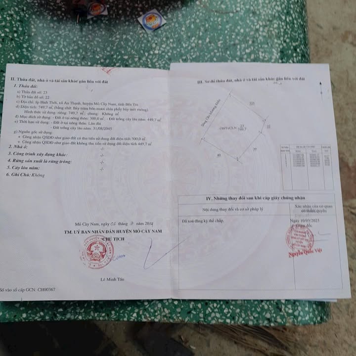 Đất nền xã An Thạnh, huyện Mỏ Cày Nam 749m² giá 200 triệu - Sổ đỏ chính chủ