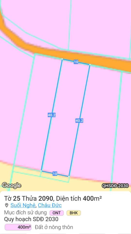 Đất nền Suối Nghệ 400m² giá 1.35 tỷ - Mặt tiền đường nhựa!