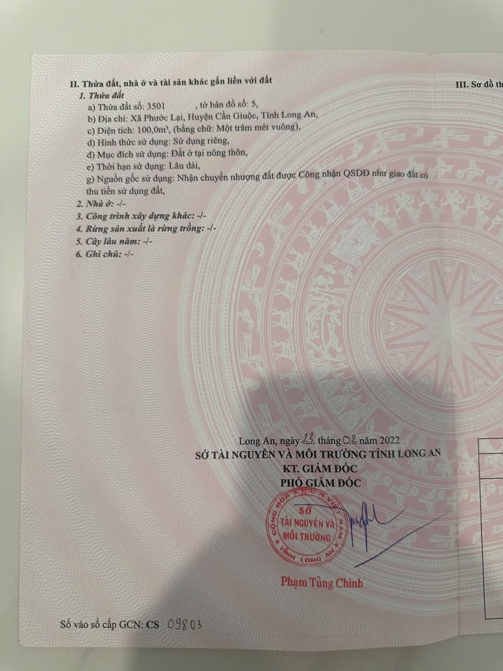 Đất nền Xã Phước Lại, Huyện Cần Giuộc, 100m² giá 700 tỷ - Sổ hồng chính chủ, pháp lý rõ ràng!