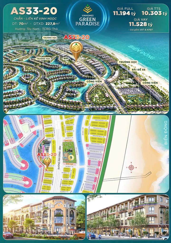 Townhouse AS33-20 Gò Vấp 70m² giá 10.3 tỷ - Liền kề chạm biển, tiềm năng tăng giá cao!