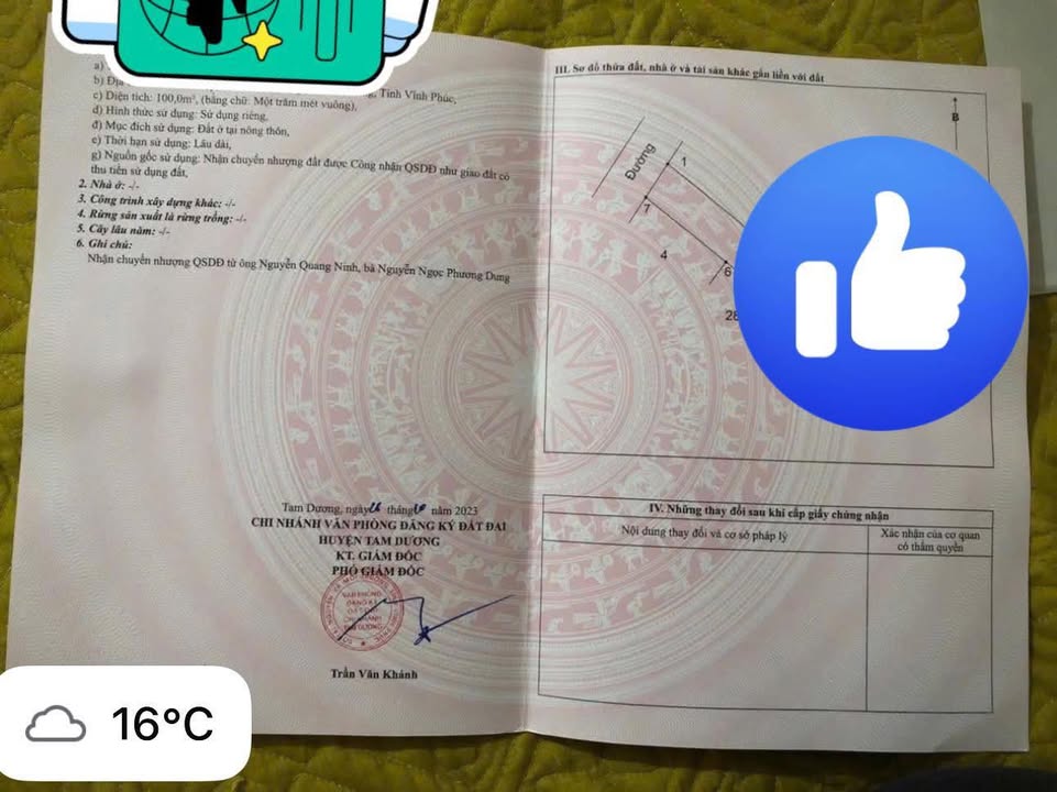 Đất nền 100m² xã Hội Thịnh, huyện Tam Dương, Vĩnh Phúc - Sổ đỏ chính chủ, giá thỏa thuận!