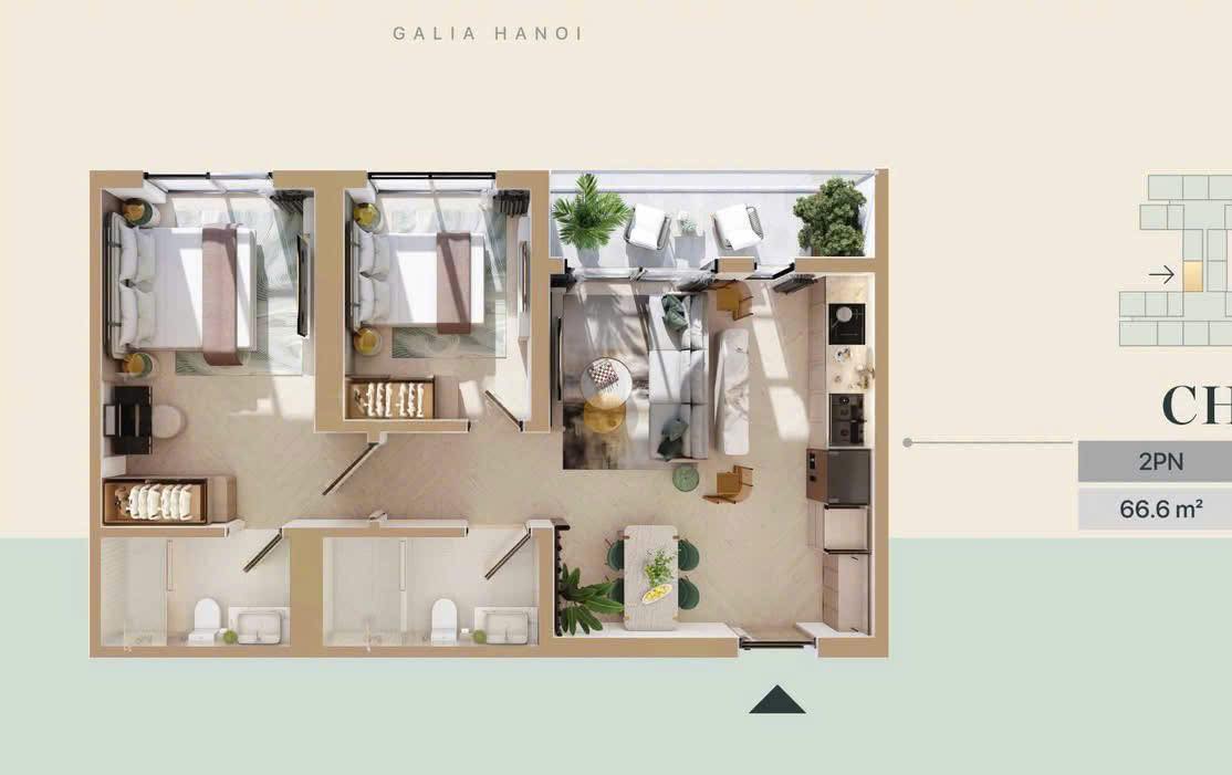 Căn hộ Gamuda Gardens Hoàng Mai 66m² giá 4.599 tỷ - Thanh toán linh hoạt