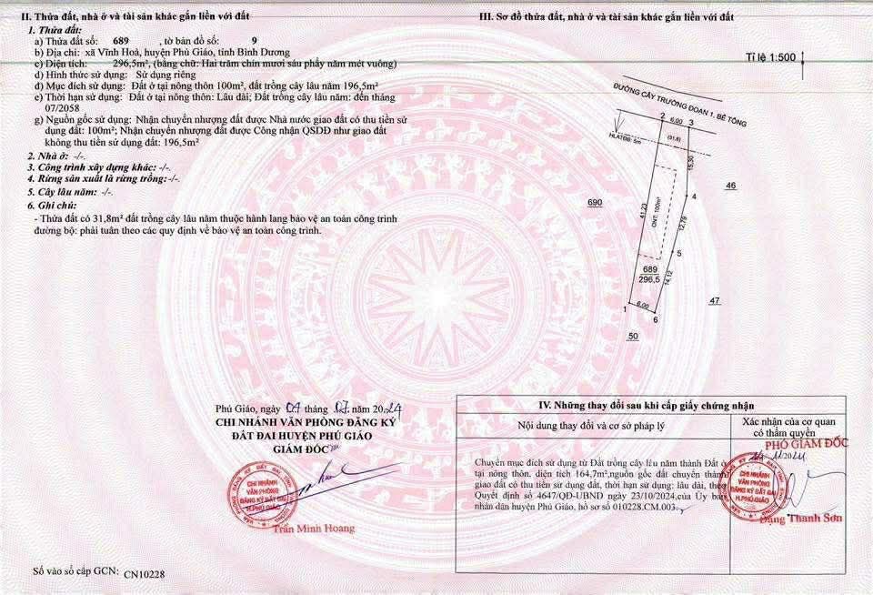 Đất thổ cư 246m² tại Đường Betong Cay Trường, Phú Giáo - Giá 1.35 tỷ, Sổ hồng chính chủ!