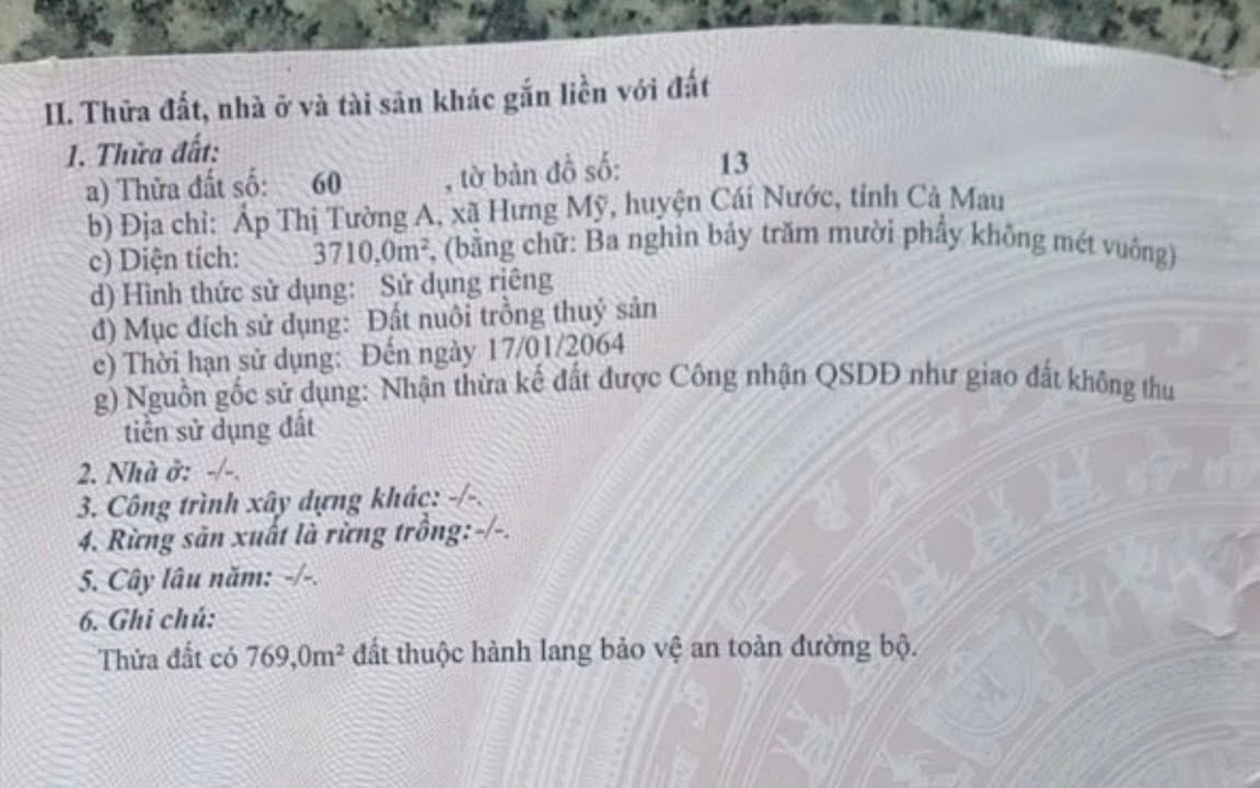 Đất nền xã Hưng Mỹ, huyện Cái Nước, 3710m² giá 6.5 tỷ - Đầu tư sinh lời ngay!