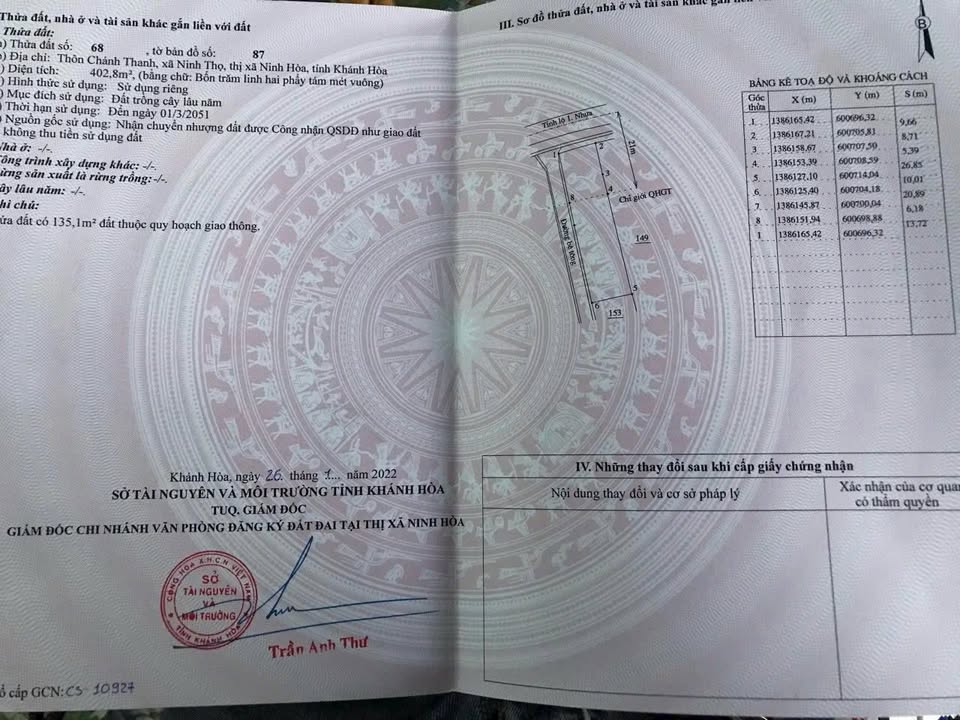 Đất mặt tiền ĐT1A Ninh Hòa 402m² giá 4.5 tỷ - Đầu tư sinh lời ngay!