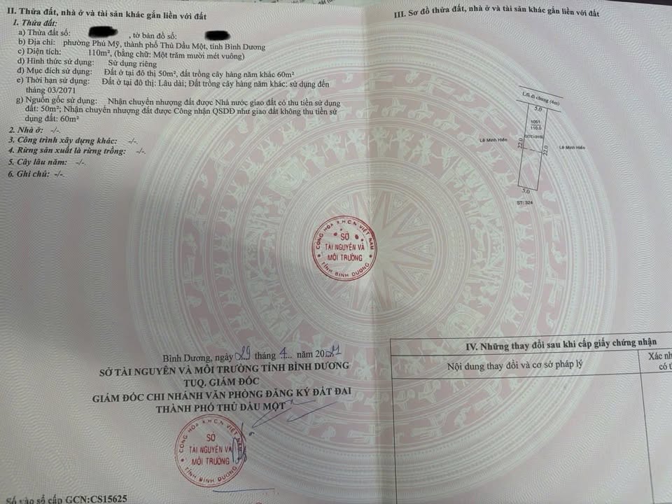 Đất thổ cư Phú Mỹ Thủ Dầu Một 110m² giá 2.1 tỷ - Đầu tư sinh lời hấp dẫn!