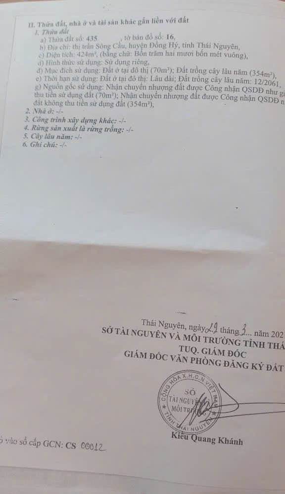 Đất nền Sông Cầu Đồng Hỷ 422m² giá 998 triệu - Đầu tư sinh lời tuyệt vời!