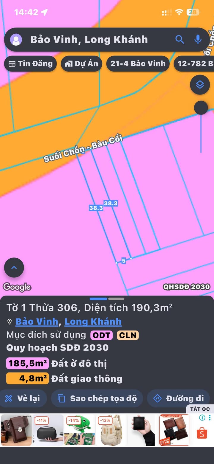 Đất mặt tiền Suối Chồn, Phường Bảo Vinh, 190m² chỉ 1.55 tỷ - Đầu tư sinh lời!