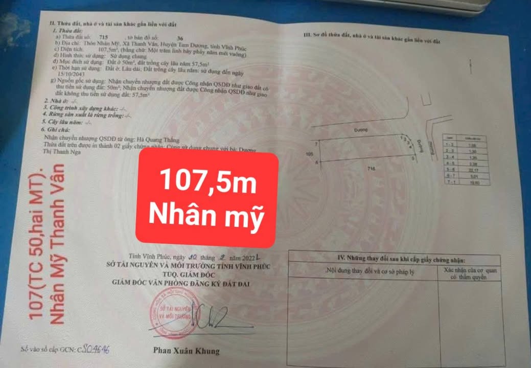 Đất thổ cư Thanh Vân, Tam Dương 107m² giá 1.5 tỷ - Vị trí đẹp, đường thông thoáng