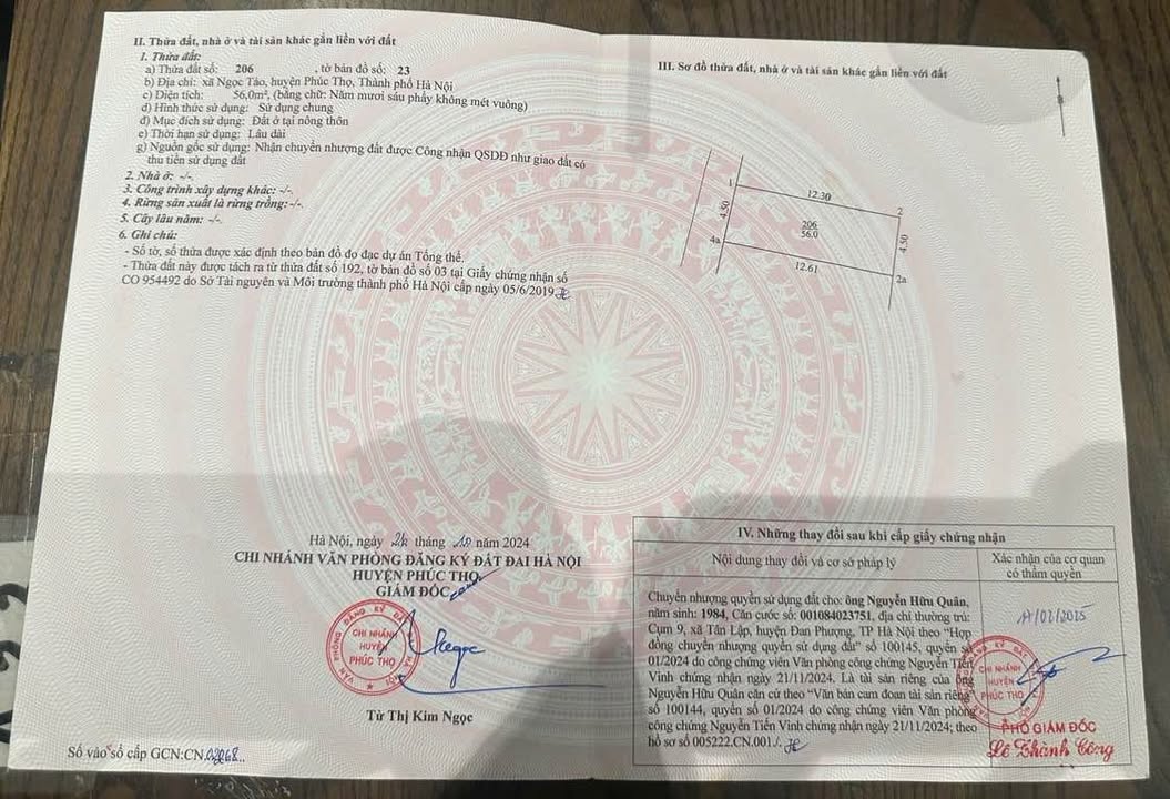 Đất nền 56m² Xã Ngọc Tảo, Huyện Phúc Thọ - Gần trường tiểu học