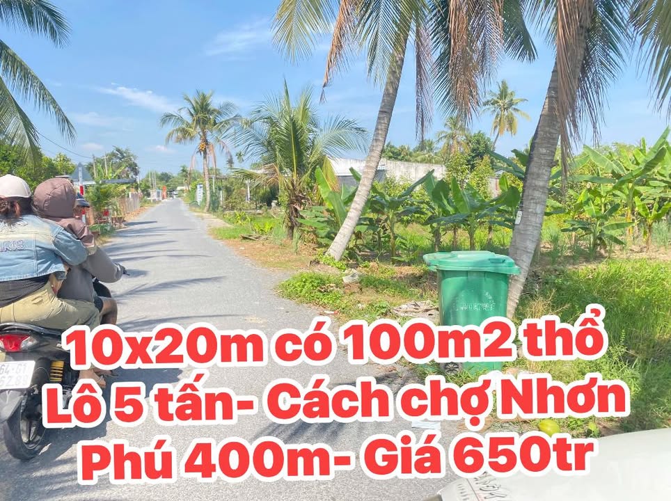 Đất thổ cư Nhơn Phú, Vĩnh Long 200m² giá 650 triệu - Pháp lý rõ ràng!