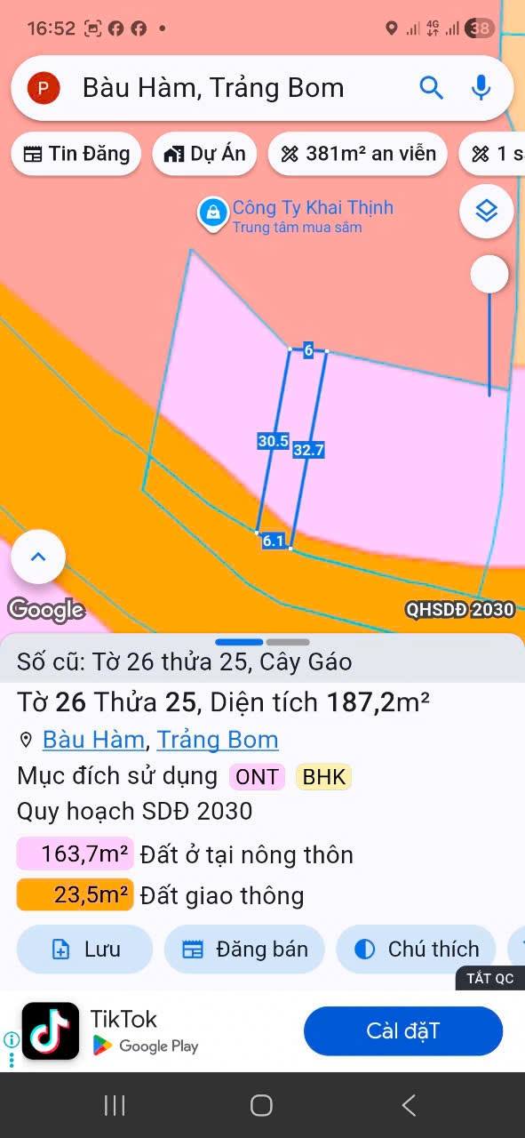 Đất nền thổ cư xã Cây Gáo 187m² giá 1.15 tỷ - Cơ hội đầu tư tuyệt vời!