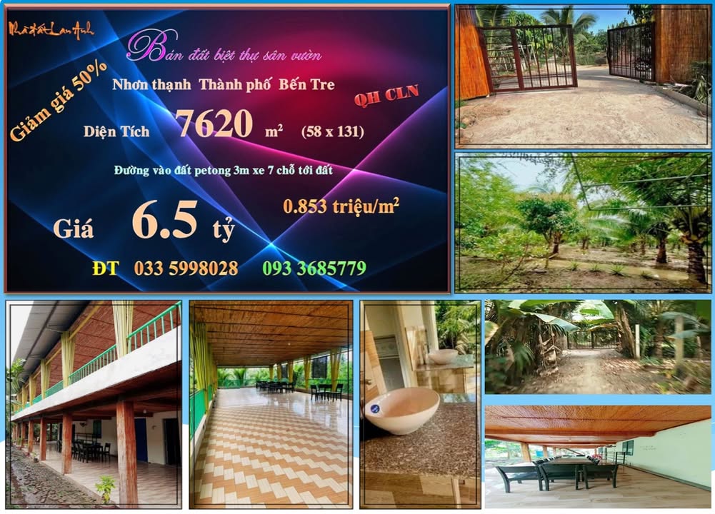 Biệt thự sân vườn xã Nhơn Thạnh, Bến Tre 7620m² giá 6.5 tỷ - Cơ hội đầu tư tuyệt vời!