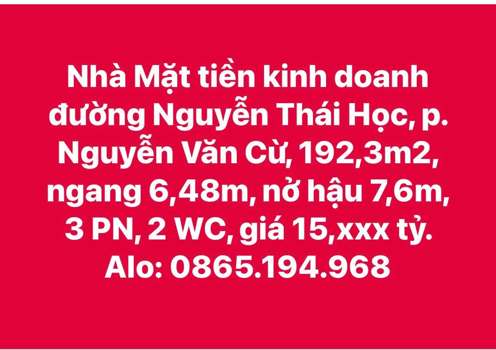Nhà mặt tiền kinh doanh đường Nguyễn Thái Học, Quy Nhơn 192m² giá 15 tỷ - Đầu tư sinh lời ngay!