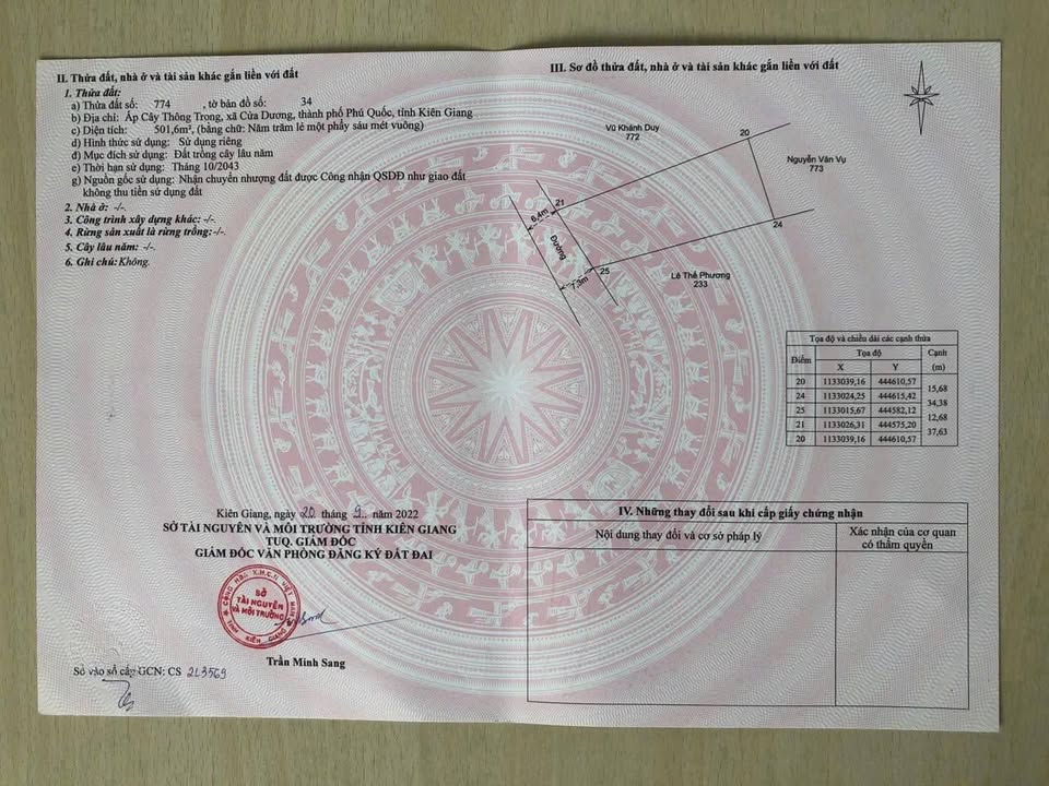 Đất mặt tiền Ấp Cây Thông Trong, Xã Cửa Dương, 410m² giá 2.6 tỷ - Sổ hồng riêng