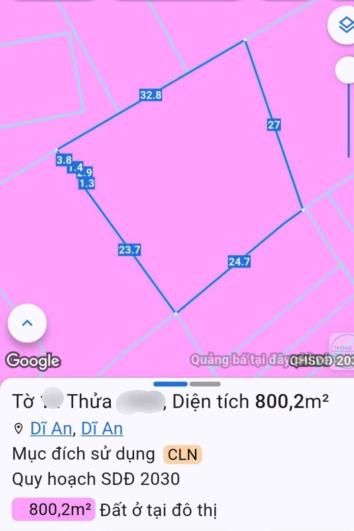 Đất nền phường Dĩ An, Bình Dương 800m² giá 9.6 tỷ - Vị trí trung tâm thuận lợi!