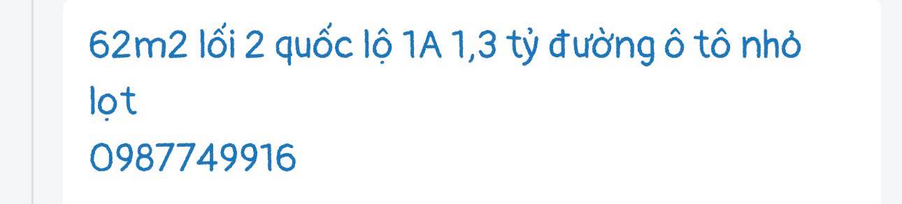 Đất nền Quốc lộ 1A, Huyện Quỳnh Lưu, 62m² giá 1.3 tỷ - Đầu tư lý tưởng!