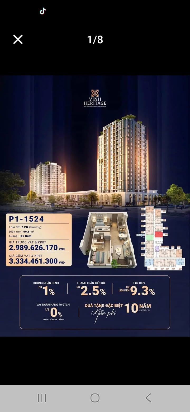 Căn hộ Vinh Heritage 69.6m² giá 3.33 tỷ - Sở hữu ngay không gian sống đẳng cấp!