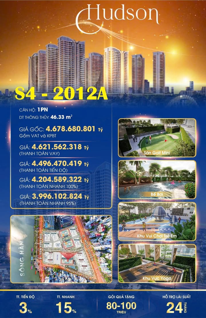 Căn hộ 1PN HUDSON S4 – 2012A Đà Nẵng 46m² - Ưu đãi cực hấp dẫn!
