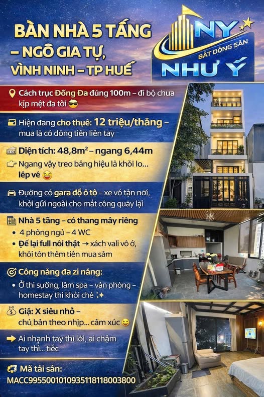 Nhà 5 tầng Ngô Gia Tự, Vĩnh Ninh, TP Huế 48.8m² giá tốt - Sẵn sàng cho thuê!