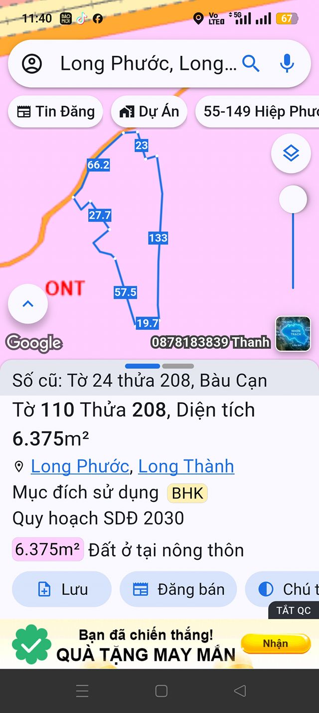 Đất nền Bàu Cạn Long Thành 2304m² - Cơ hội đầu tư hấp dẫn!