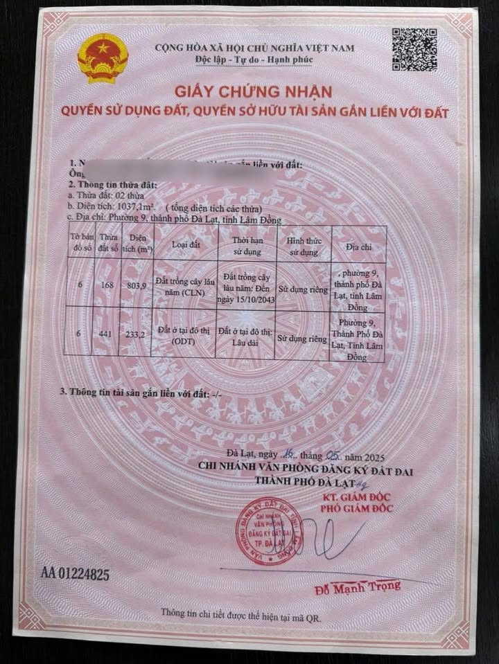 Đất ở đô thị Đà Lạt 1037m² giá 59 tỷ - Sổ đỏ chính chủ