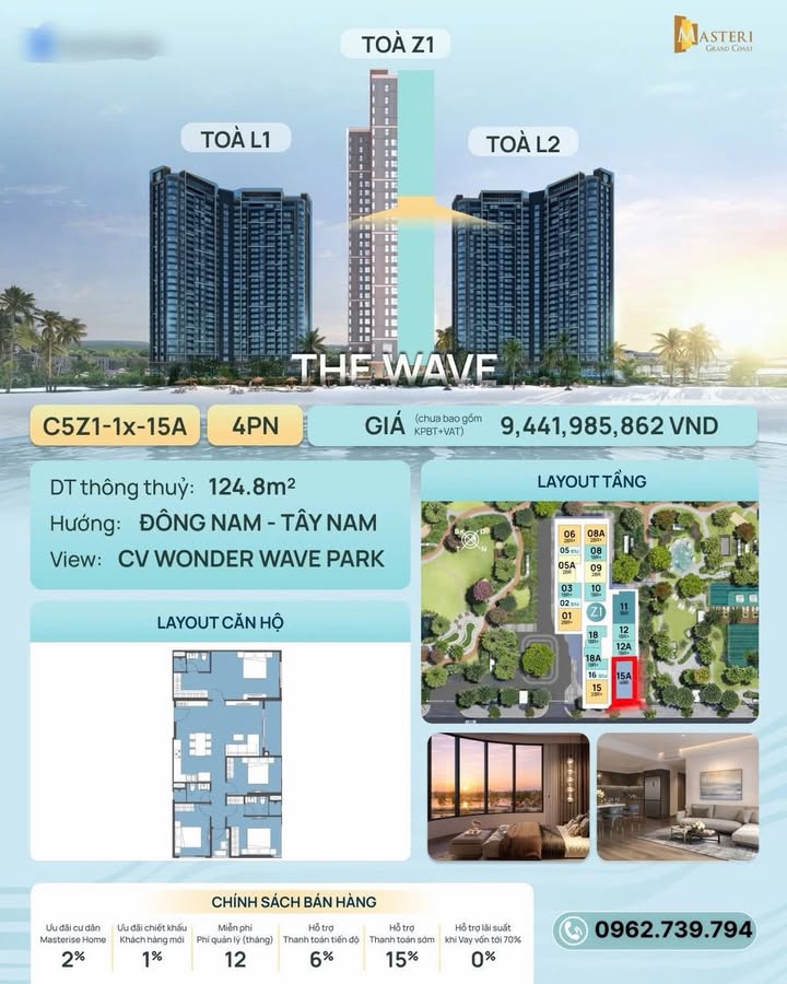 Căn hộ 4PN Vinhomes Ocean Park 124m² giá 8.8 tỷ - Thiết kế sang trọng, nhiều ánh sáng