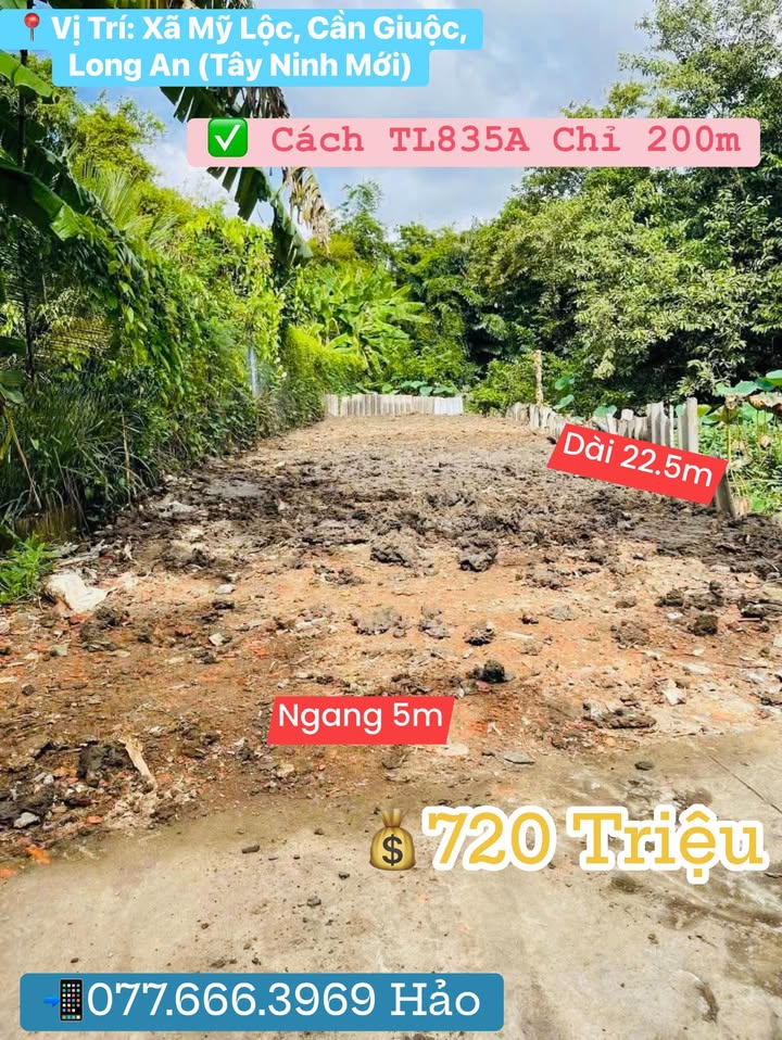 Đất nền thổ cư xã Mỹ Lộc, Cần Giuộc 110m² giá 720 triệu - Sổ hồng riêng, xây dựng ngay!