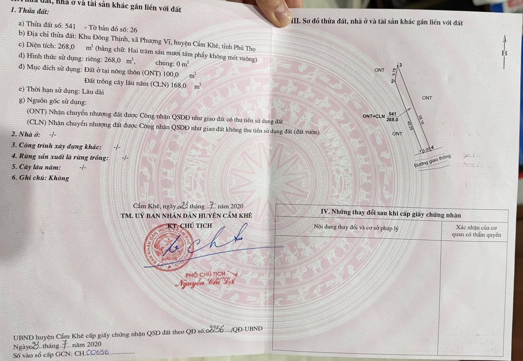 Đất nền xã Phượng Vĩ, Cẩm Khê, 268m² - Sổ đỏ chính chủ, giá tốt thương lượng!