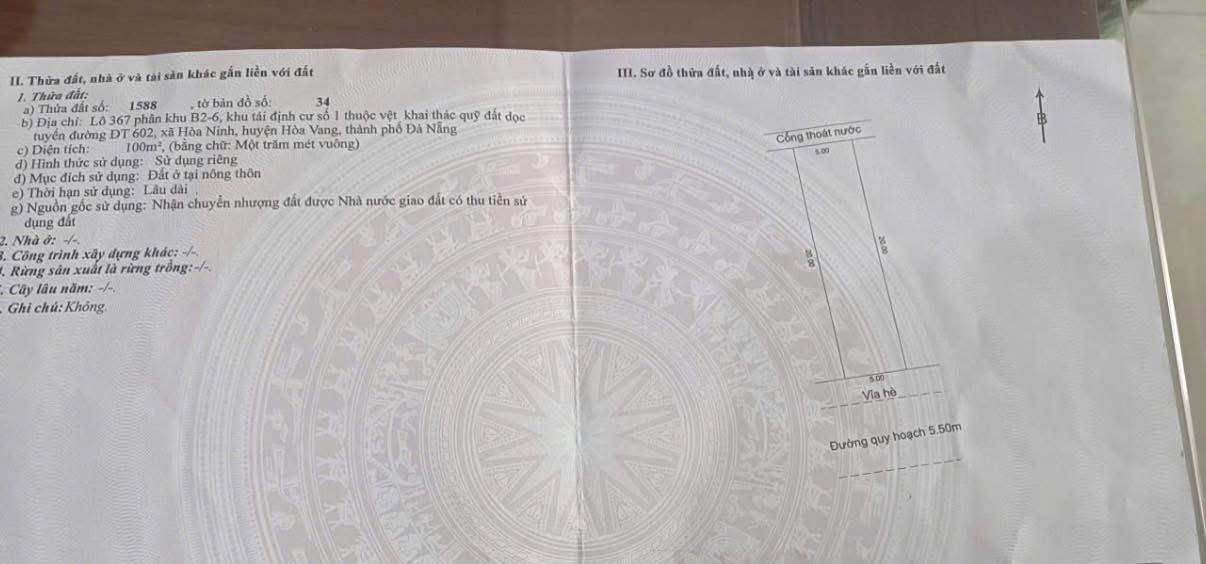 Đất nền Tái định cư Hòa Ninh 1, Đà Nẵng 100m² giá 1.85 tỷ - Cơ hội đầu tư hiếm có!