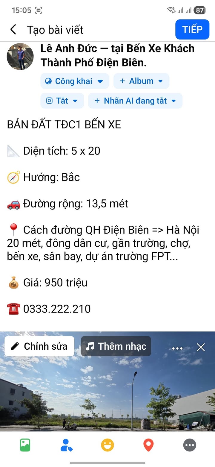 Đất TĐC1 Bến Xe Điện Biên 100m² giá 950 triệu - Đầu tư sinh lời ngay!