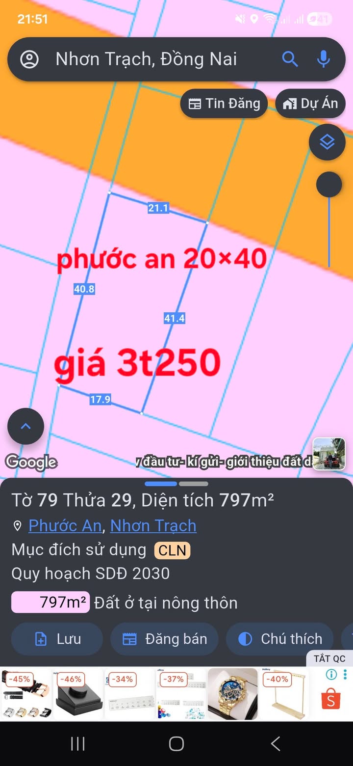 Đất nền xã Phước An Nhơn Trạch 800m² giá 3.249 tỷ - Phù hợp phân lô
