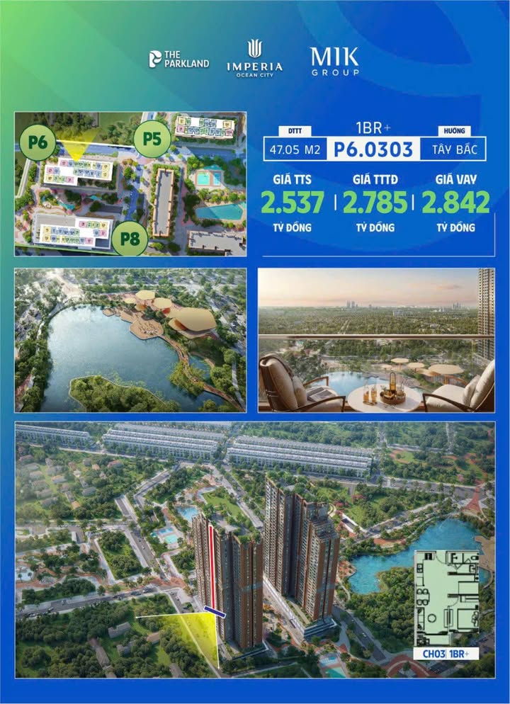Căn hộ 1PN+1 Vinhomes Ocean Park 47m² giá 2.538 tỷ - Rẻ nhất thị trường!