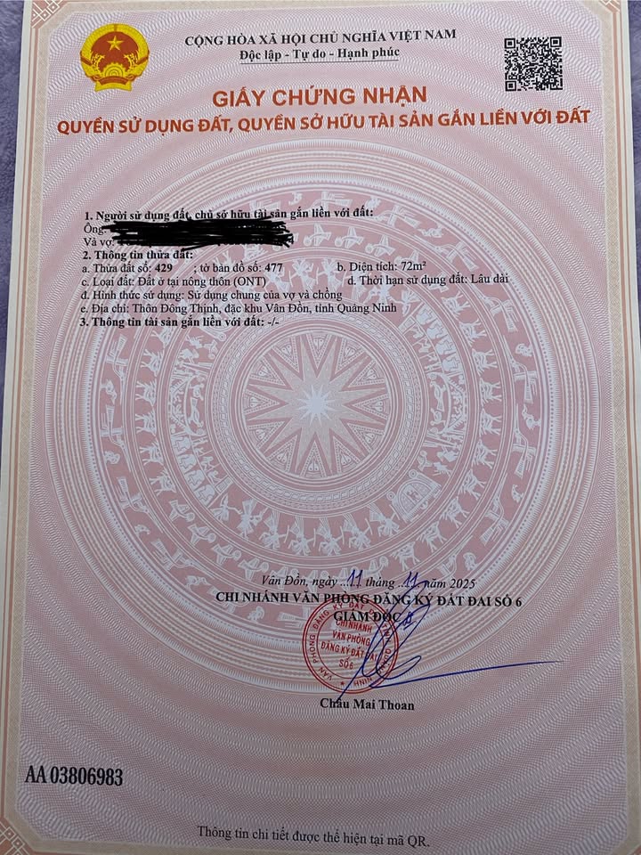 Đất thổ cư 72m² thôn Đông Thịnh, Cẩm Phả - Ngõ ô tô thông